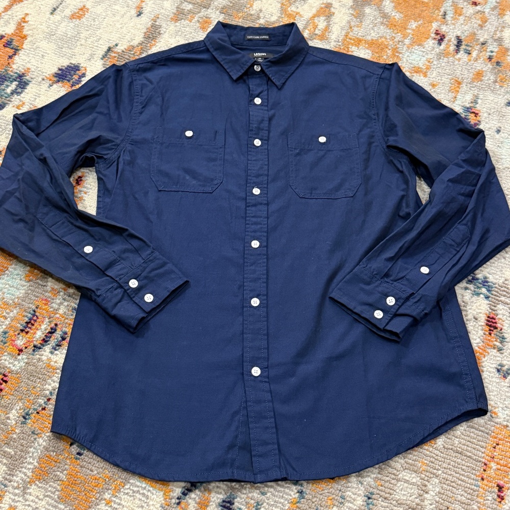 Urban Pipeline mens sz Medium deep blue long sleeve button up dress shirt top